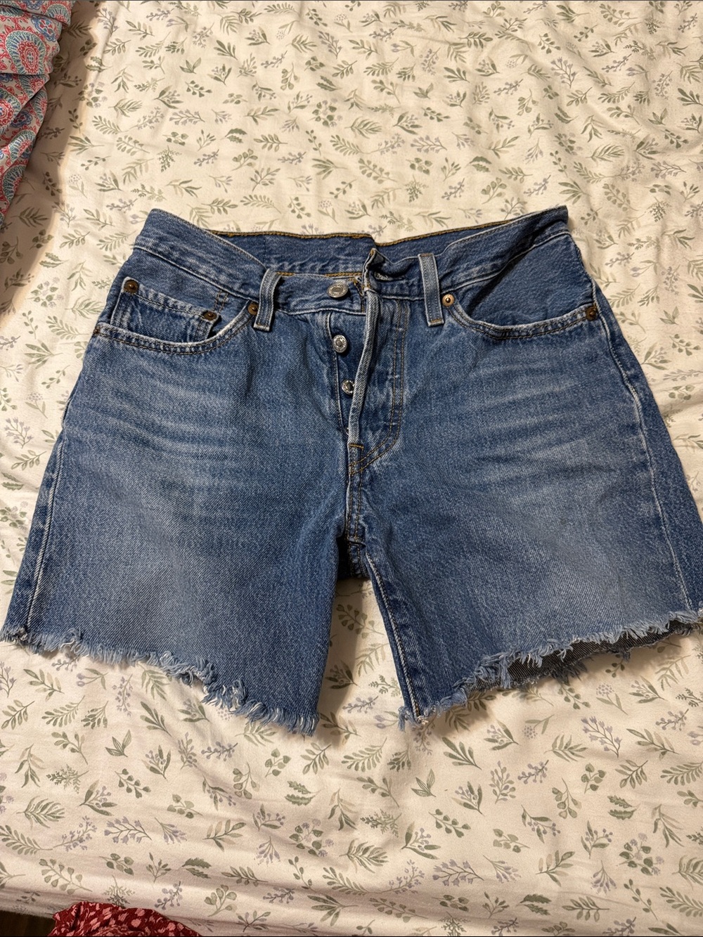 Levi's Blue Button-Fly Cutoff Denim Shorts
